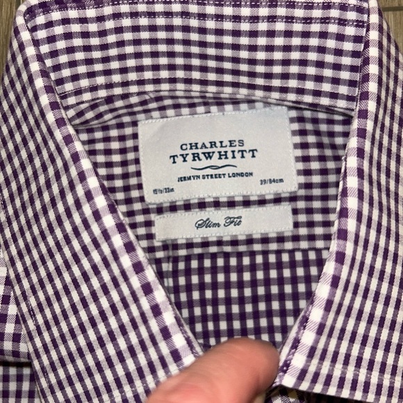 Charles Tyrwhitt Men's Slim Fit Gingham Checkered Longsleeve Shirt 15.5-33 EUC - Picture 4 of 10